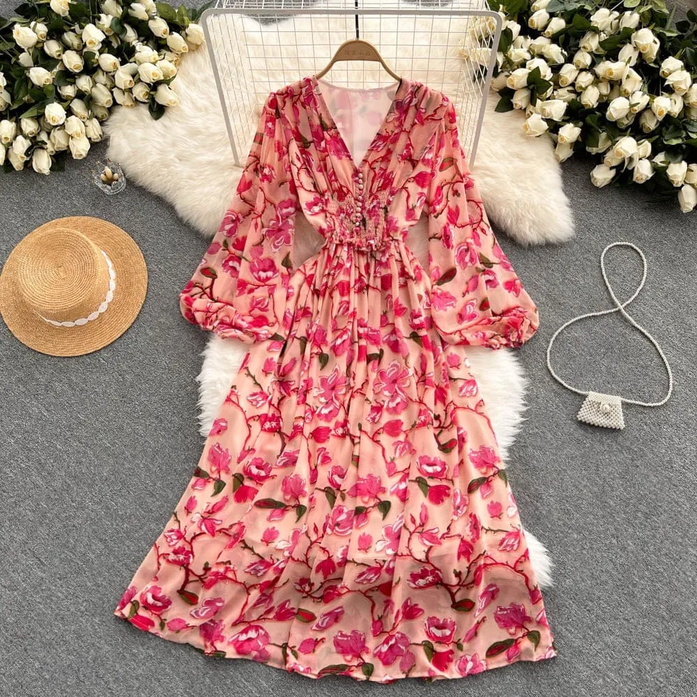 2022 new style floral long sleeve dress