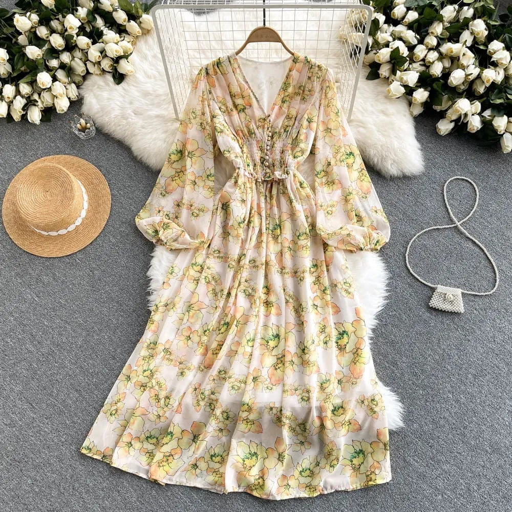 2022 new style floral long sleeve dress