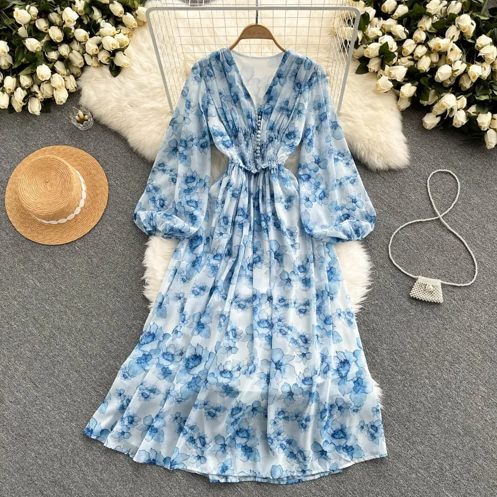 2022 new style floral long sleeve dress