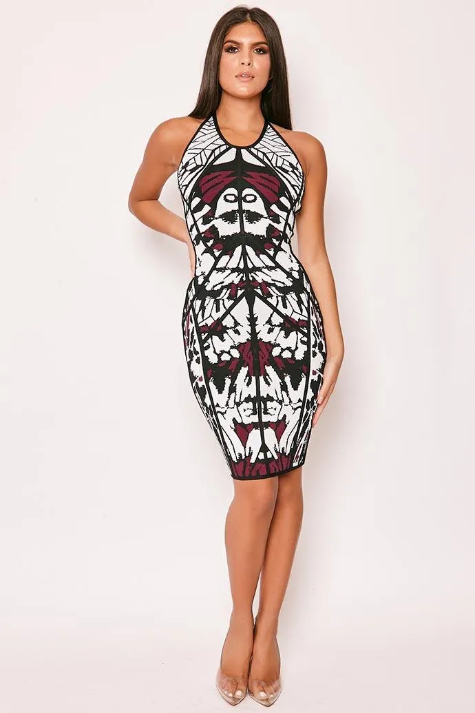 Adoria - White & Purple Printed Bandage Dress