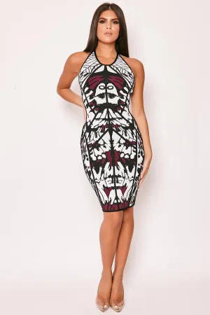 Adoria - White & Purple Printed Bandage Dress