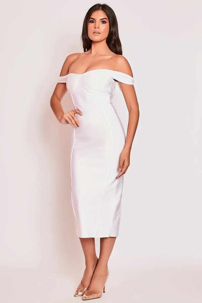 Blake - White Off The Shoulder Bandage Midi Dress