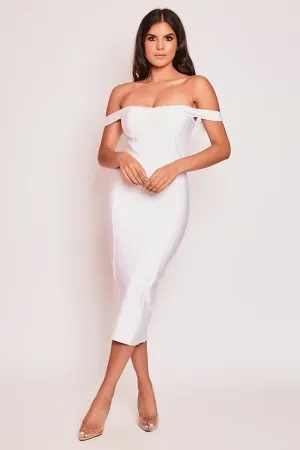 Blake - White Off The Shoulder Bandage Midi Dress