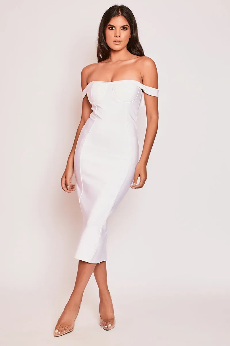 Blake - White Off The Shoulder Bandage Midi Dress