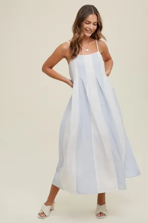 Blue & White Color Block Striped Midi Dress