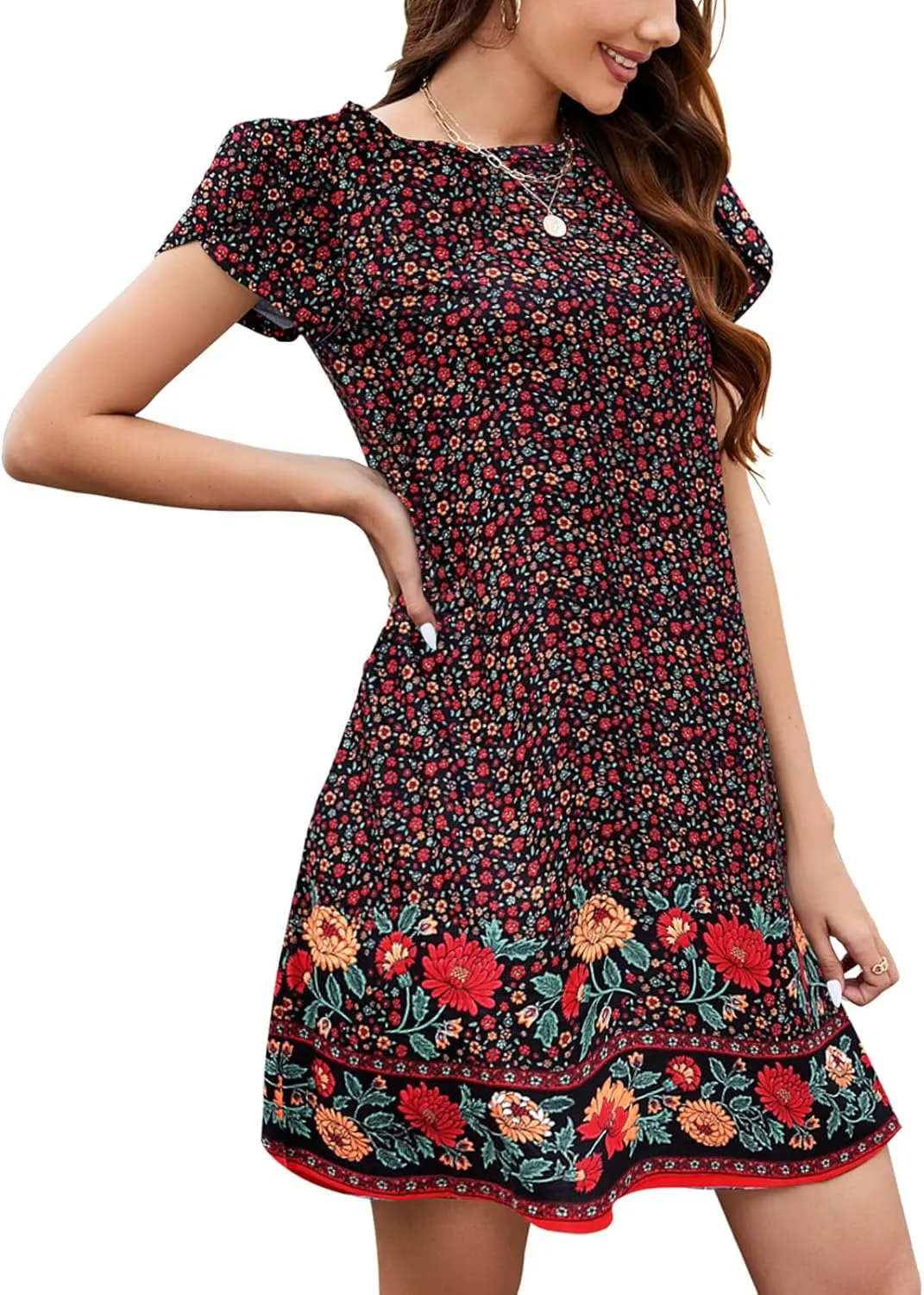 Bluetime Summer Dresses for Women 2025 Beach Boho Sundress Short Sleeve Pockets Loose Casual Tshirt Dress