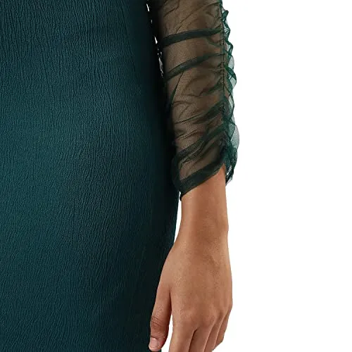 Campus Sutra Women's Solid Green Long Sleeve Mini Length Regular Fit Dress for Casual Wear | Sweetheart Neck Dress Crafted with Comfort Fit and High Performance for Everyday Wear