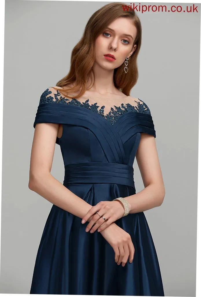 Carissa Satin Scoop Ball-Gown/Princess Prom Dresses With Sequins Asymmetrical Lace