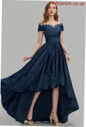 Carissa Satin Scoop Ball-Gown/Princess Prom Dresses With Sequins Asymmetrical Lace