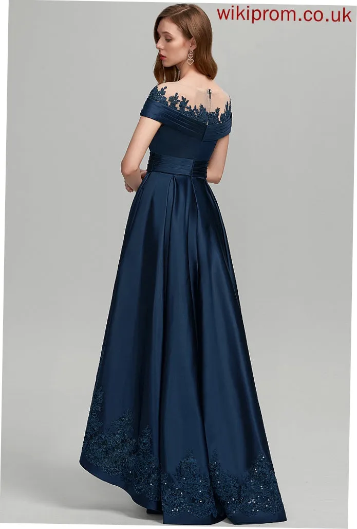 Carissa Satin Scoop Ball-Gown/Princess Prom Dresses With Sequins Asymmetrical Lace