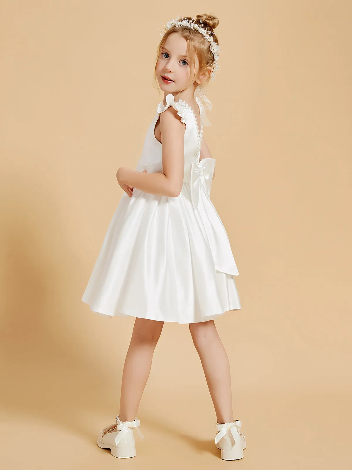 Charming Scoop Neck Flutter Sleeves Knee Length Flower Girl Dresses Clearance