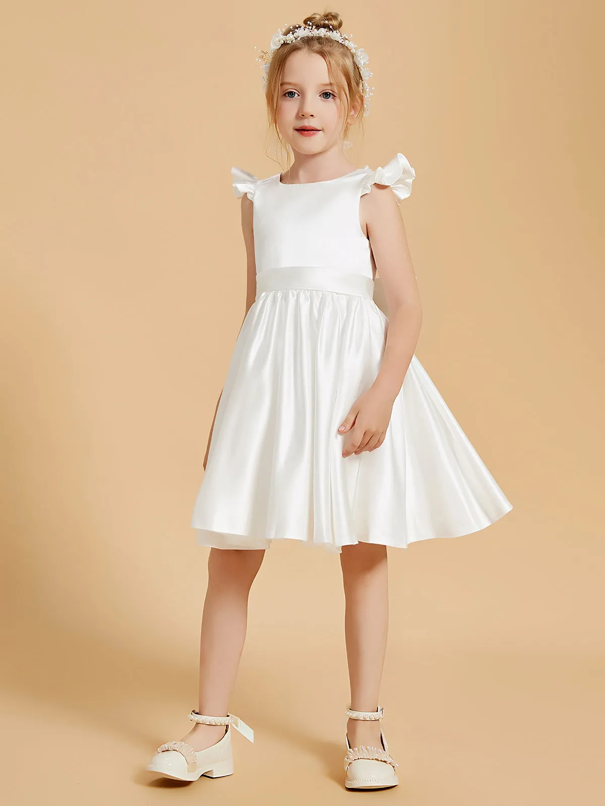 Charming Scoop Neck Flutter Sleeves Knee Length Flower Girl Dresses Clearance