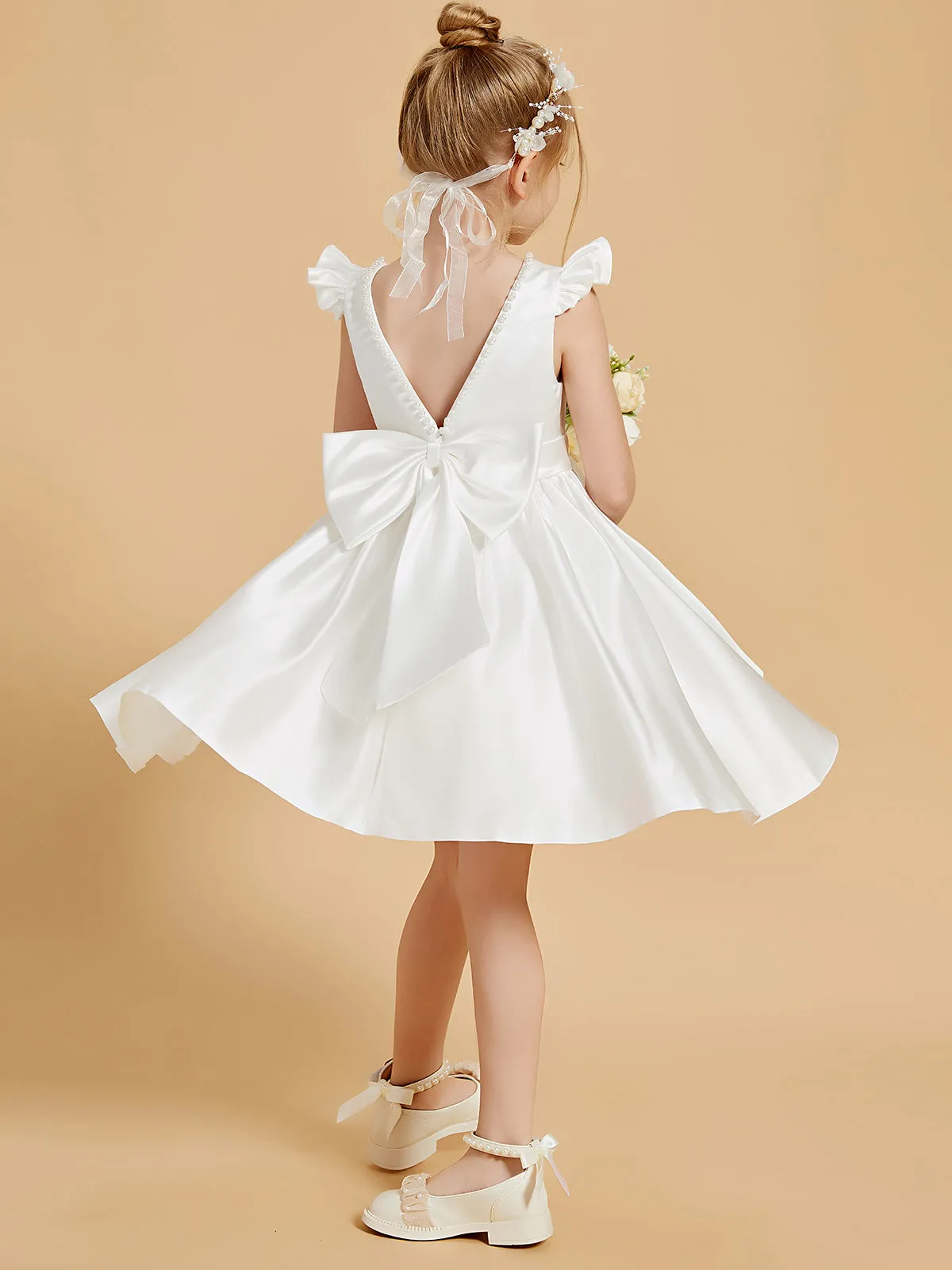 Charming Scoop Neck Flutter Sleeves Knee Length Flower Girl Dresses Clearance