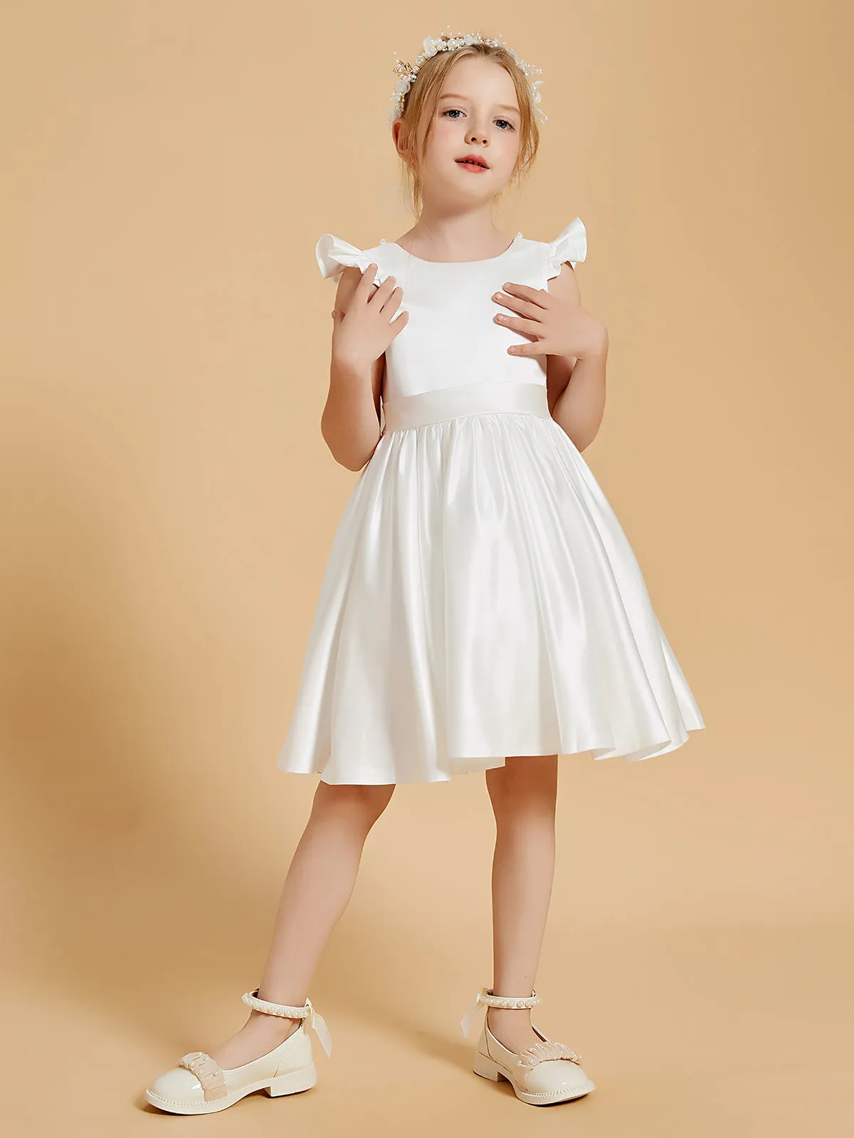 Charming Scoop Neck Flutter Sleeves Knee Length Flower Girl Dresses Clearance
