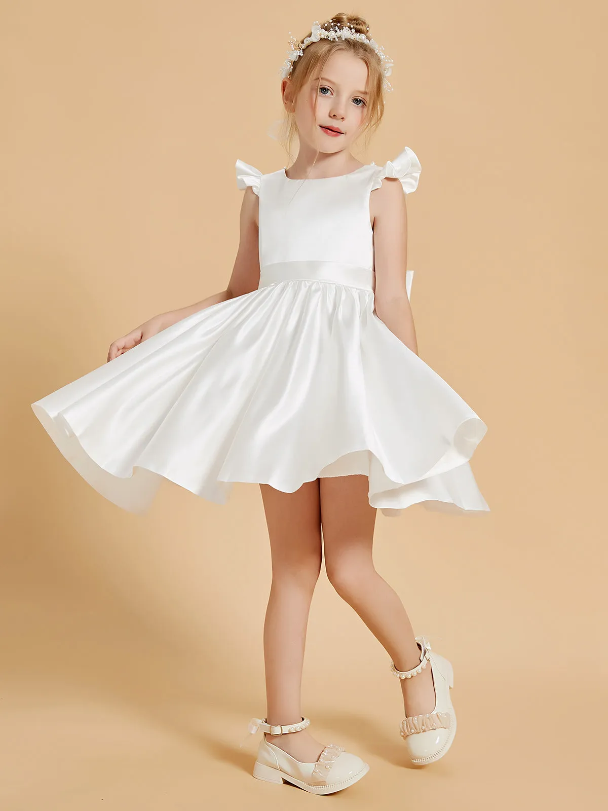 Charming Scoop Neck Flutter Sleeves Knee Length Flower Girl Dresses Clearance