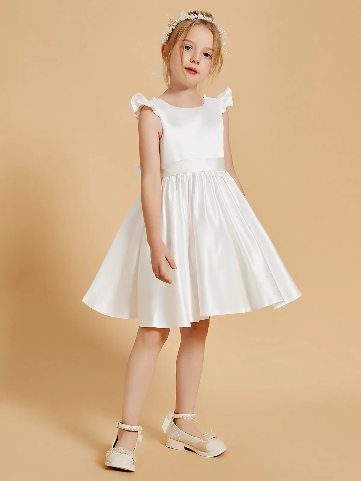 Charming Scoop Neck Flutter Sleeves Knee Length Flower Girl Dresses Clearance
