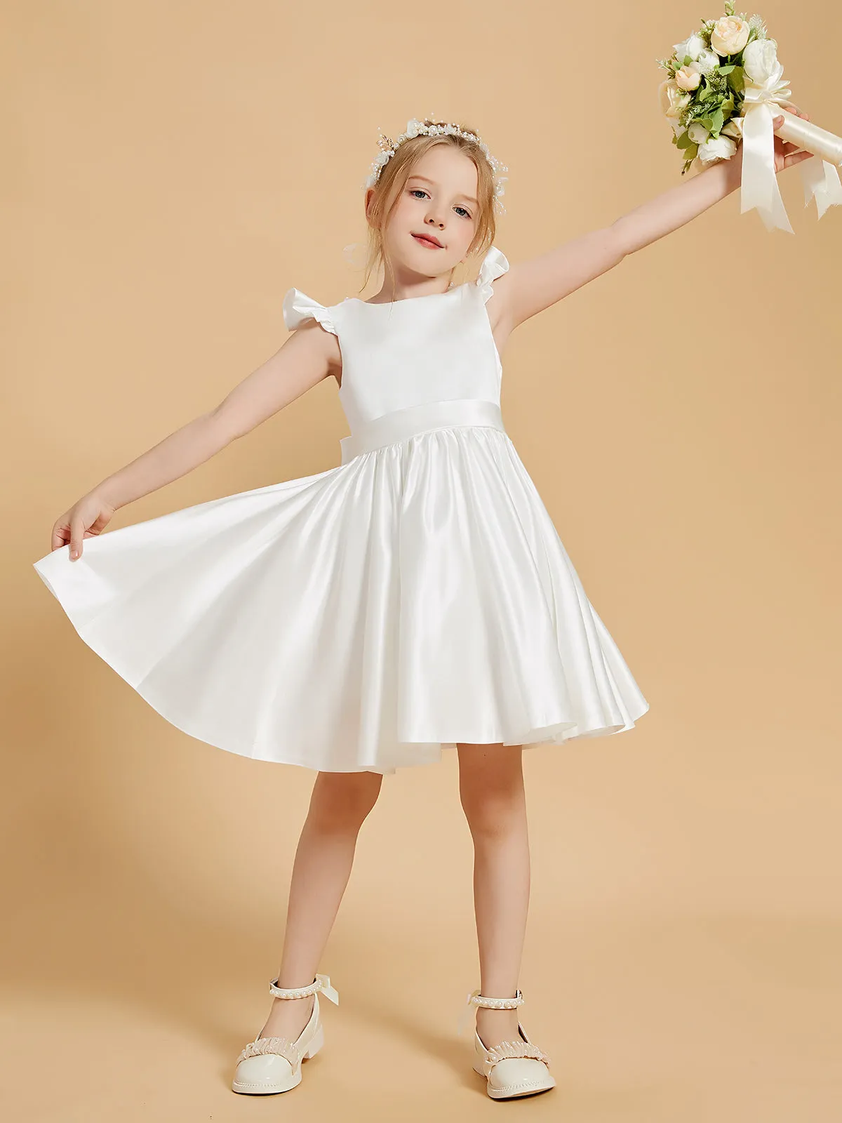 Charming Scoop Neck Flutter Sleeves Knee Length Flower Girl Dresses Clearance
