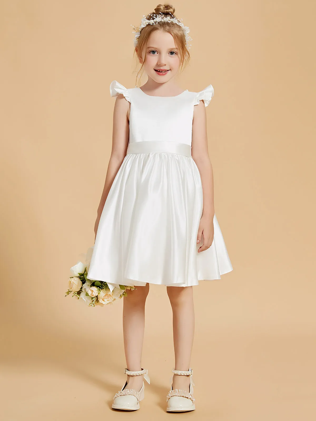 Charming Scoop Neck Flutter Sleeves Knee Length Flower Girl Dresses Clearance