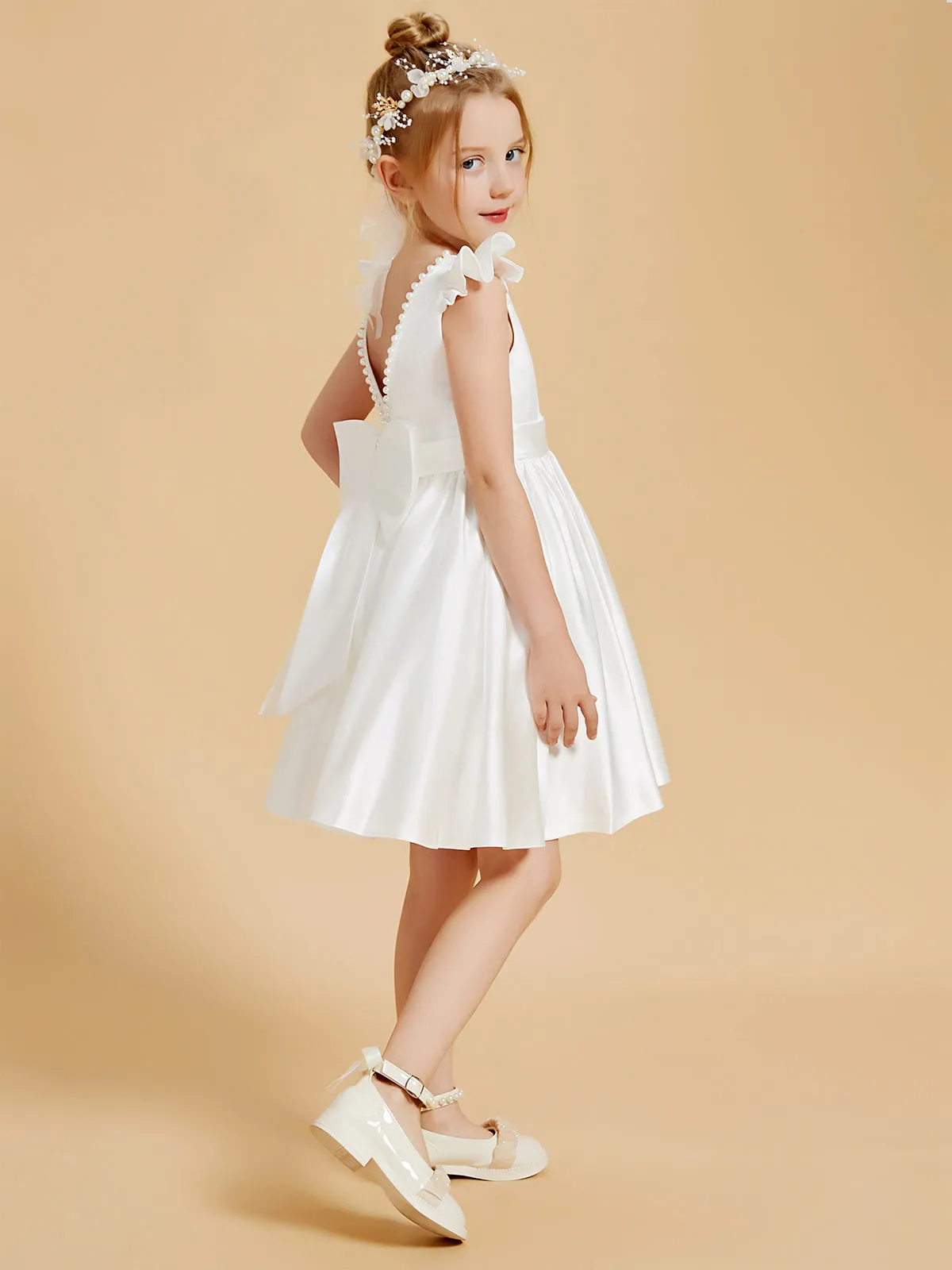Charming Scoop Neck Flutter Sleeves Knee Length Flower Girl Dresses Clearance