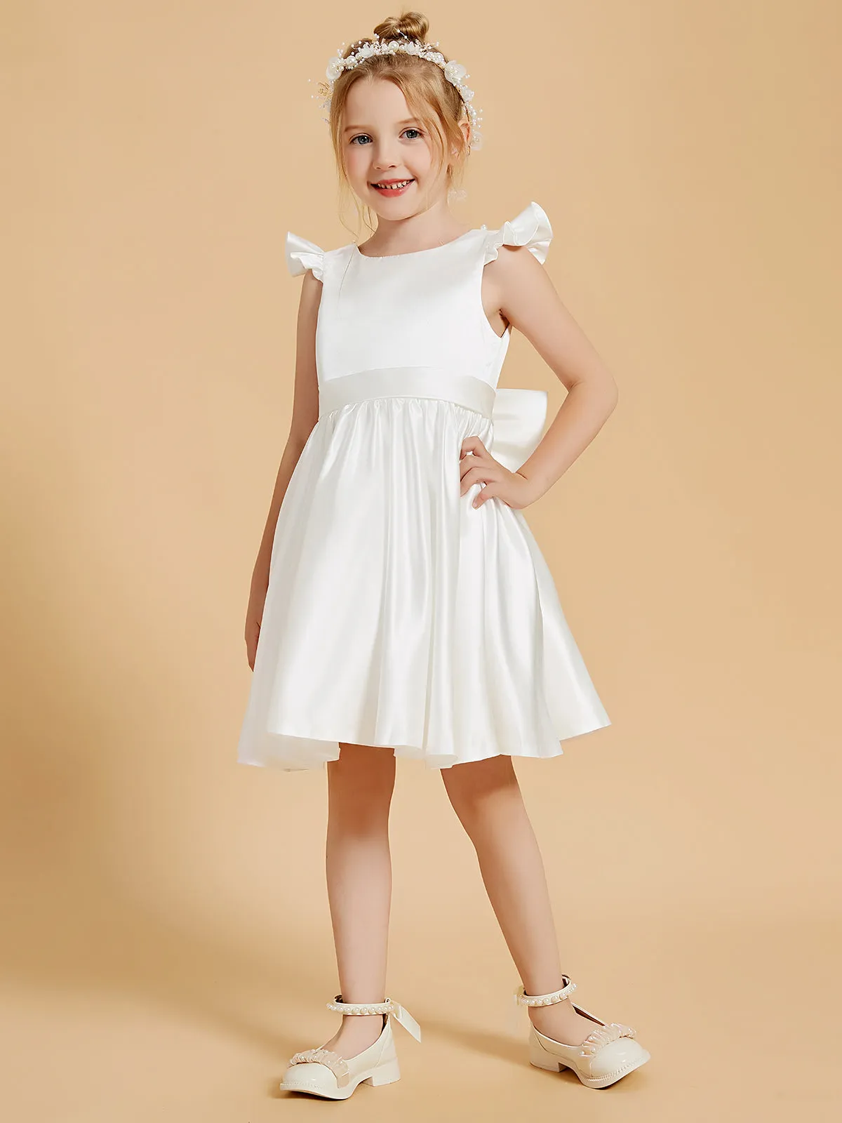 Charming Scoop Neck Flutter Sleeves Knee Length Flower Girl Dresses Clearance