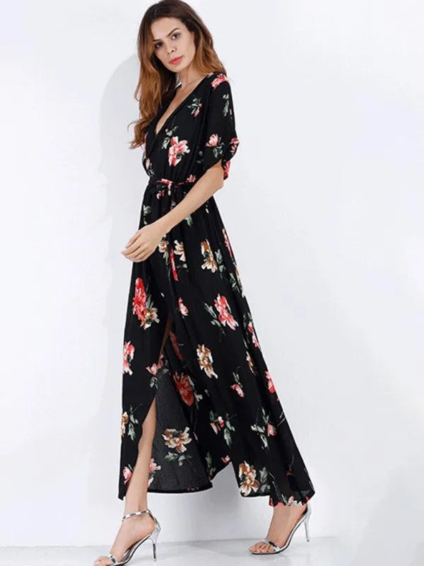 Chic Floral Escape V-Neck Vacation Dress - Ideal for Effortless Style