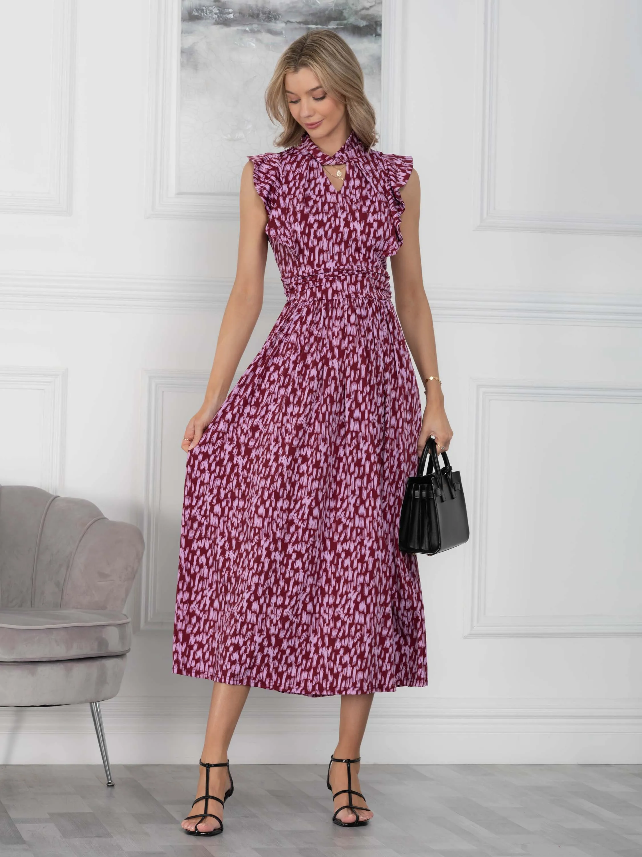 Doris Frill Shoulder Maxi Dress, Abstract Multi