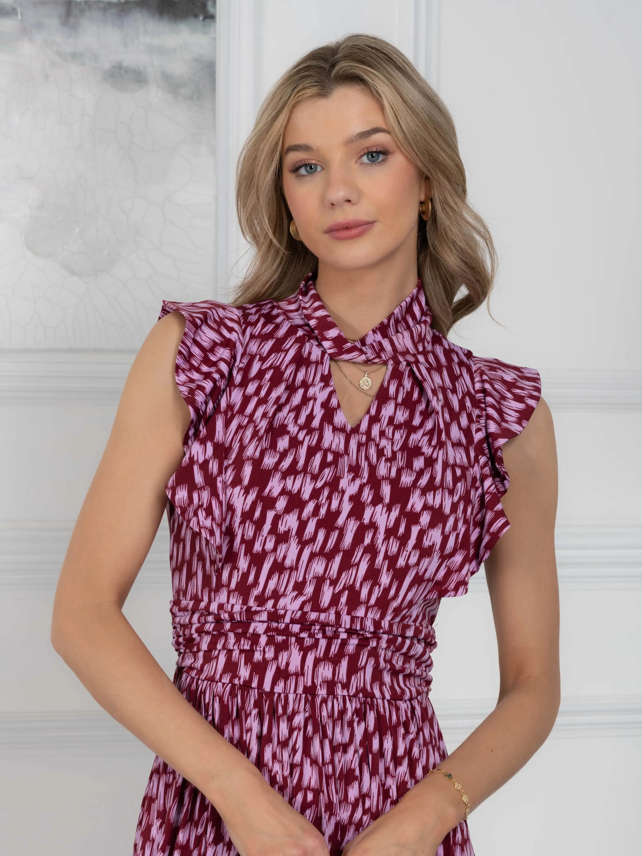 Doris Frill Shoulder Maxi Dress, Abstract Multi