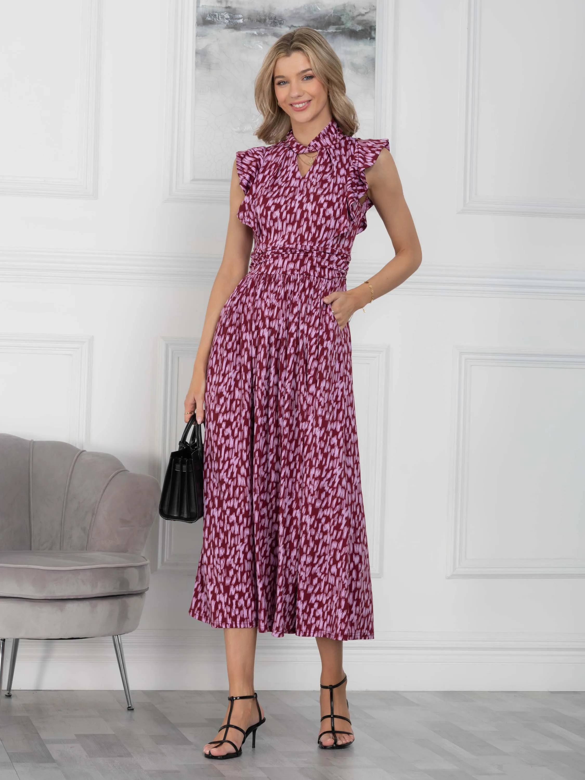 Doris Frill Shoulder Maxi Dress, Abstract Multi
