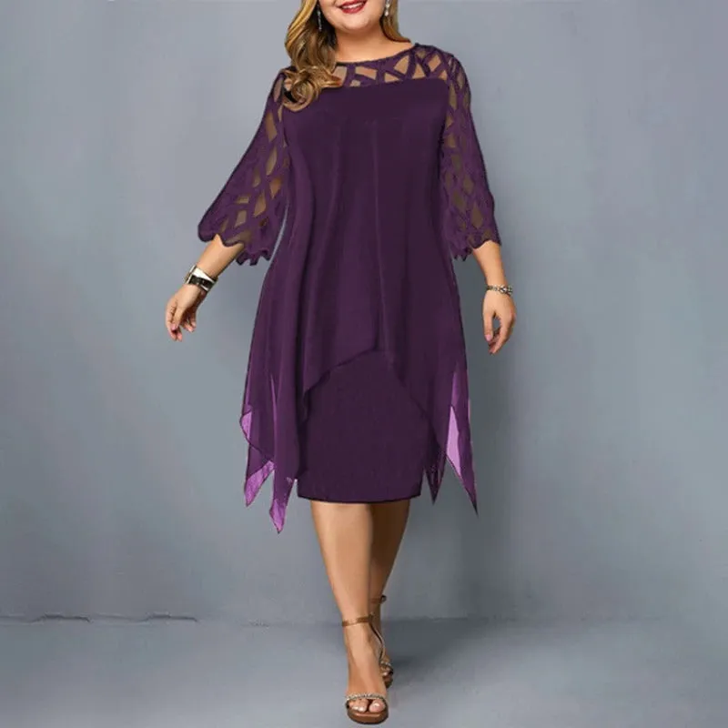 Elegant Hollow Out Detail Oversized Lace Mesh Plus Size Dresses