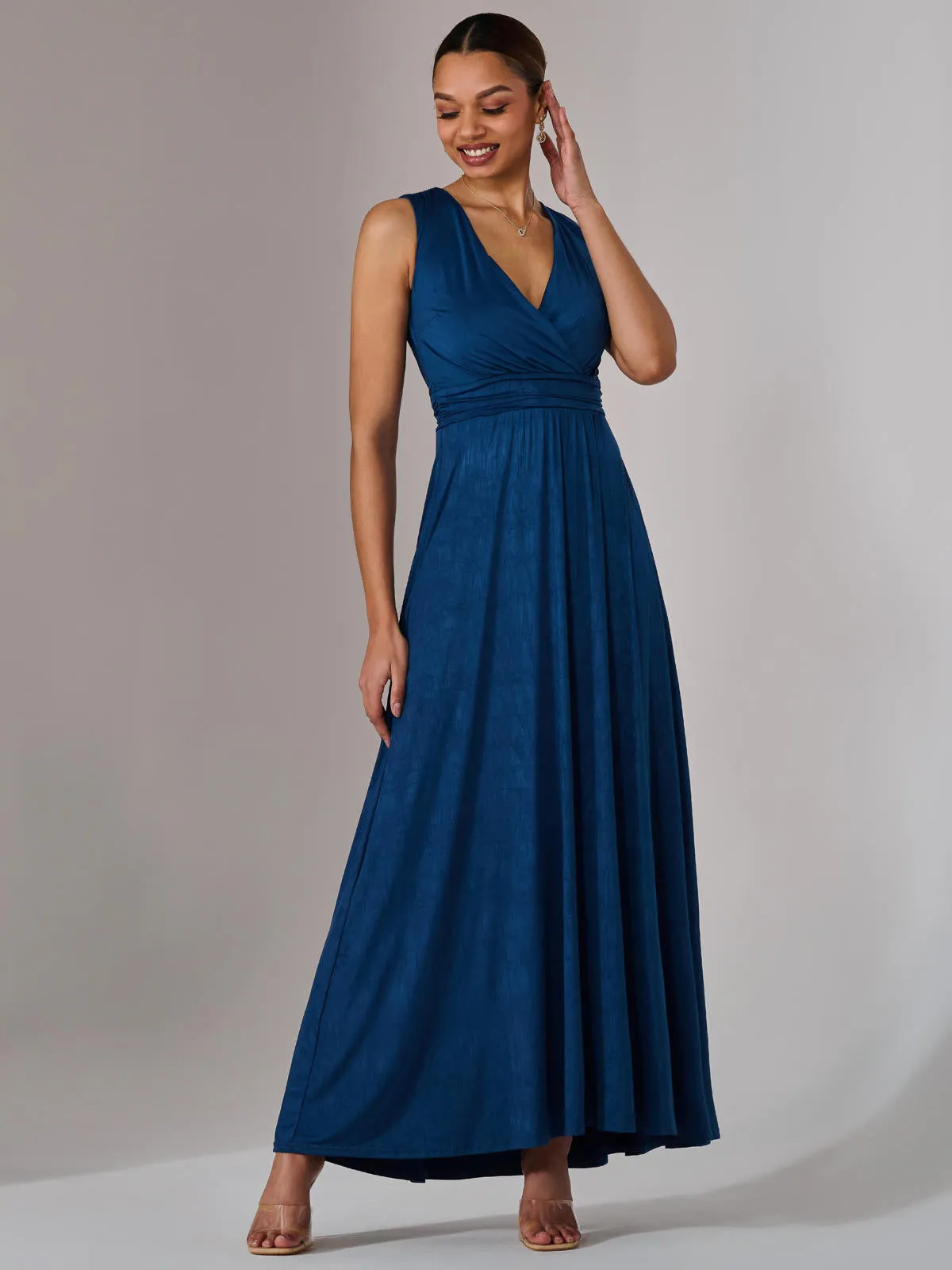 Ella Wrap Bodice Jersey Maxi Dress, Navy