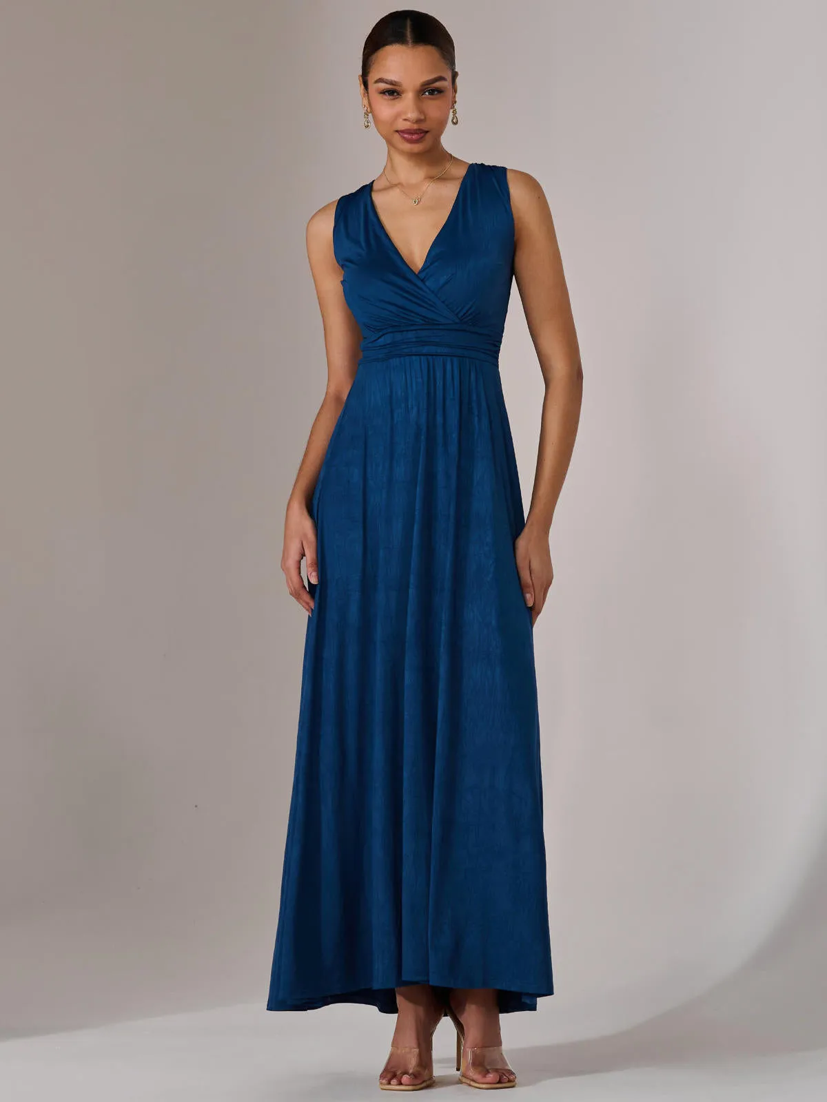 Ella Wrap Bodice Jersey Maxi Dress, Navy