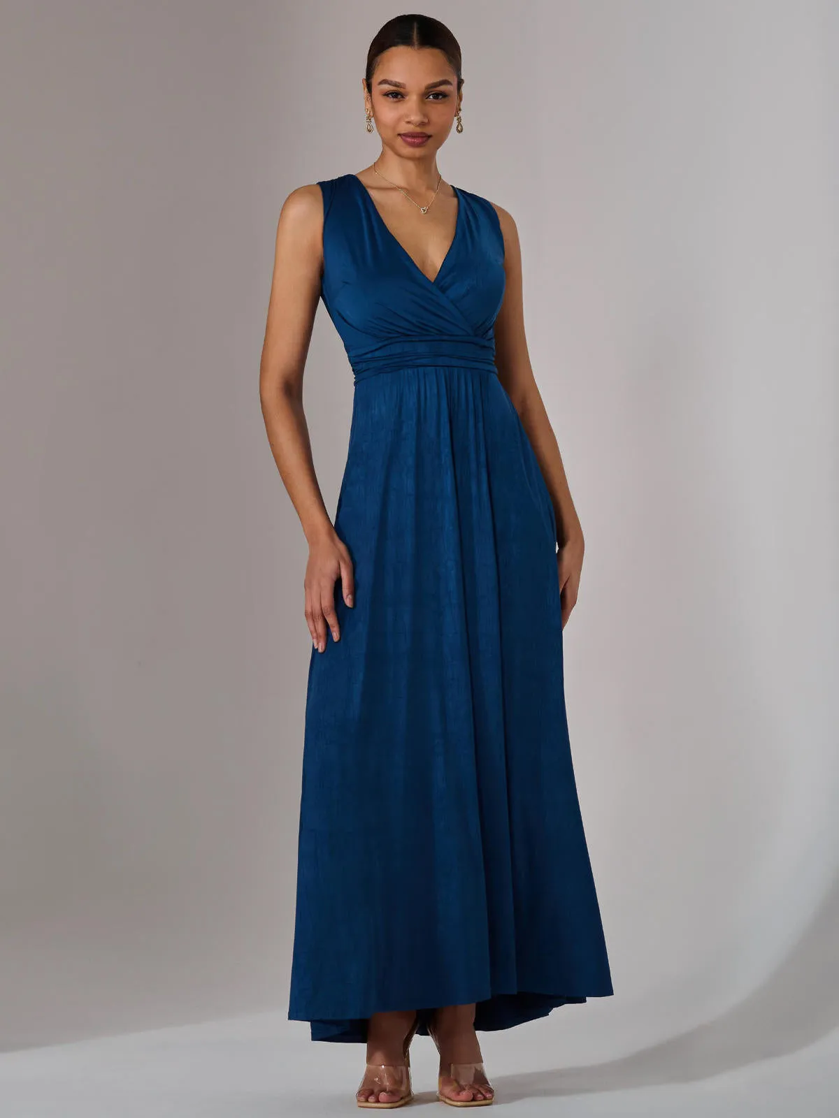Ella Wrap Bodice Jersey Maxi Dress, Navy
