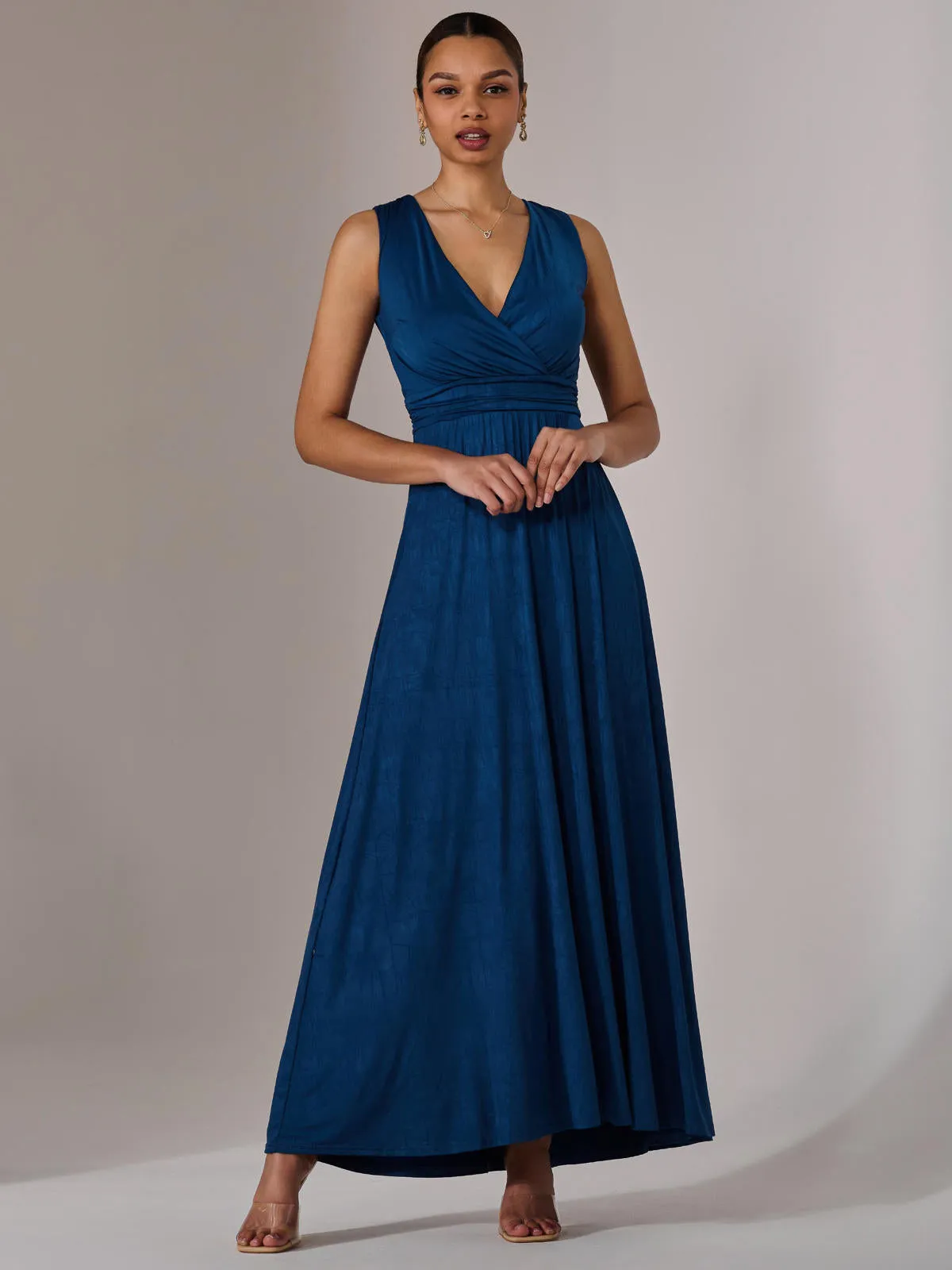 Ella Wrap Bodice Jersey Maxi Dress, Navy