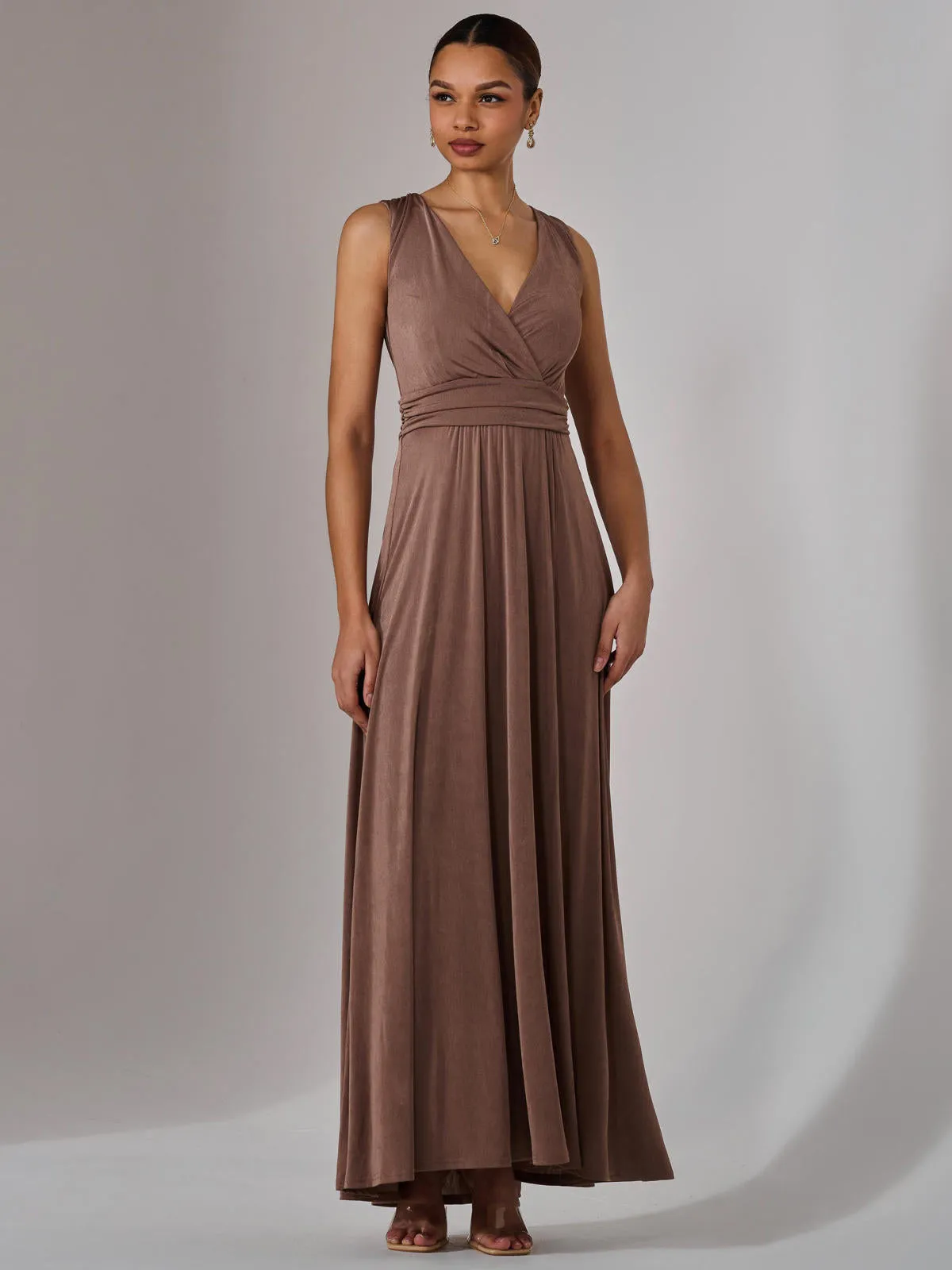 Ella Wrap Bodice Jersey Maxi Dress, Taupe