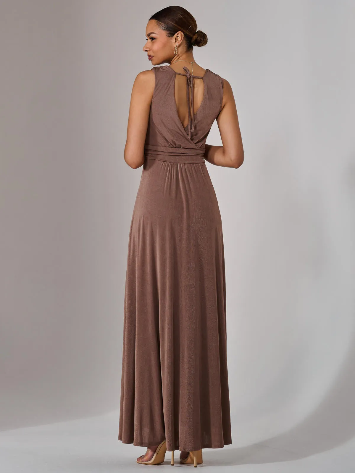 Ella Wrap Bodice Jersey Maxi Dress, Taupe