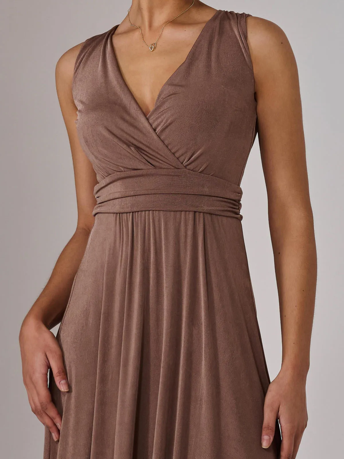 Ella Wrap Bodice Jersey Maxi Dress, Taupe