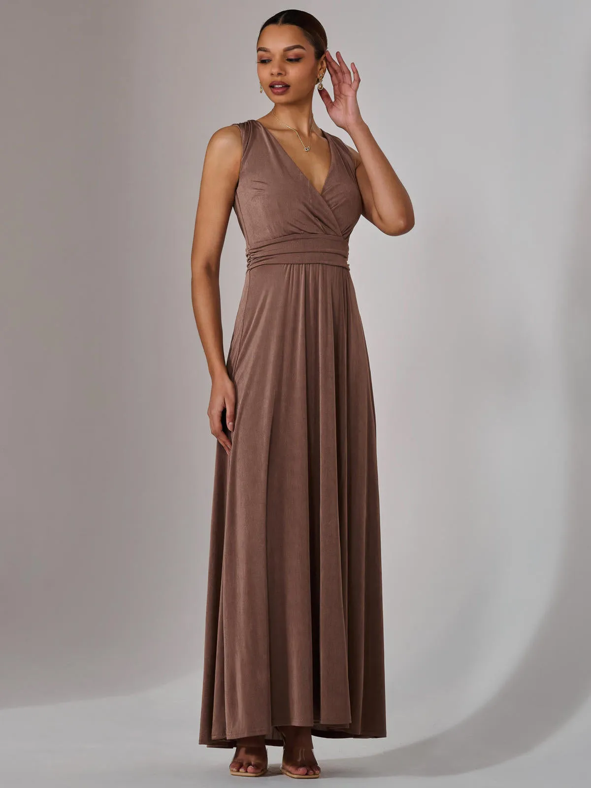 Ella Wrap Bodice Jersey Maxi Dress, Taupe