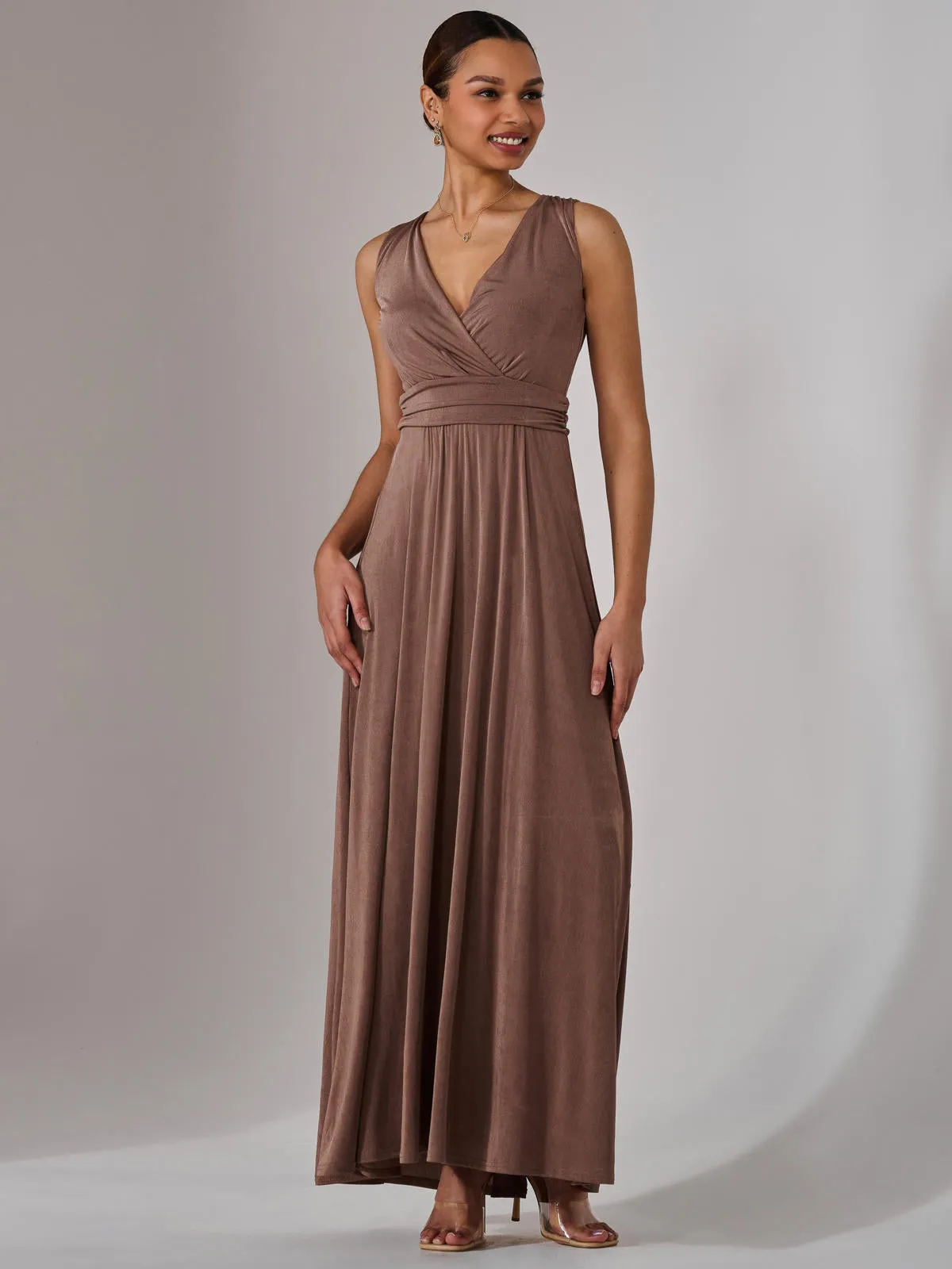 Ella Wrap Bodice Jersey Maxi Dress, Taupe