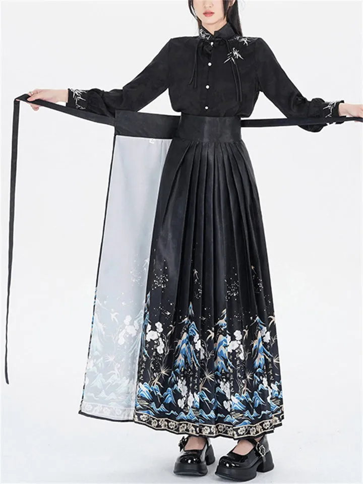 Ethnic Style Pleated Mamianqun Women's Printed Skirts