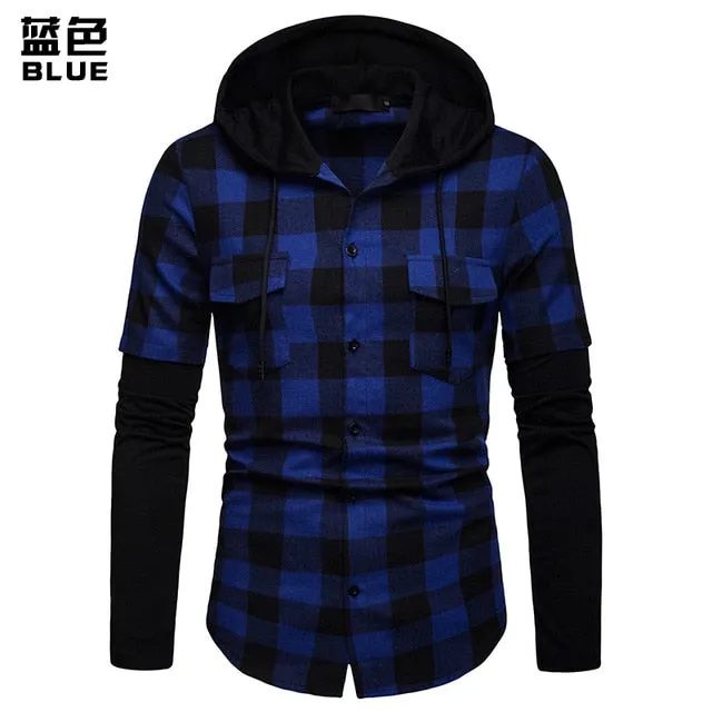 Fashion Plaid Hooded Dual Pockets Long Sleeve Men's Casual Slim Fit Shirt Top Lumberjack Check Shirt Jack Clothes MCL205