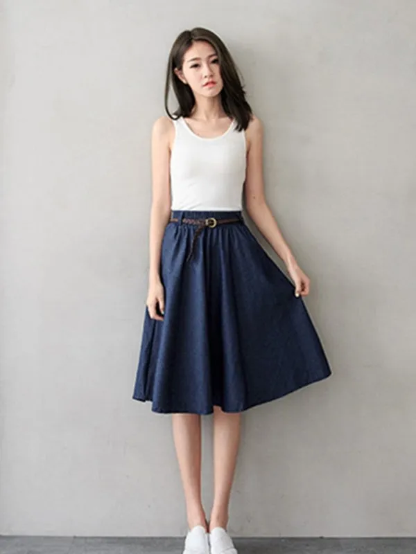 Felicity Women Casual Midi High-Waist A-Line Skirt