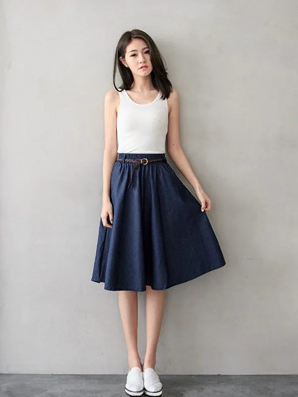 Felicity Women Casual Midi High-Waist A-Line Skirt