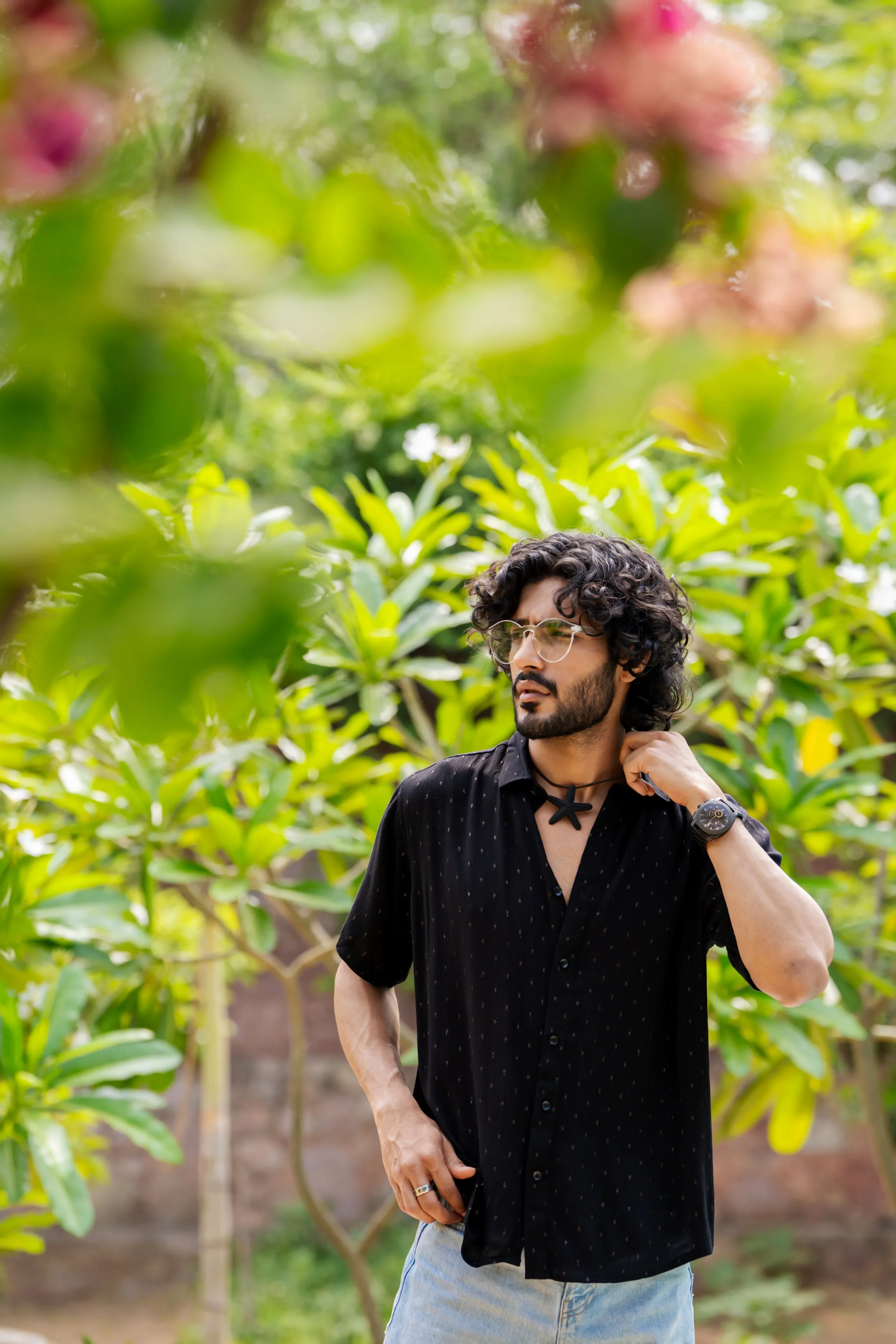 Firangi Yarn Relaxed Fit Super Flowy Re-engineered Cotton Lurex Polka- Half Sleeves Party Shirt Black Copper