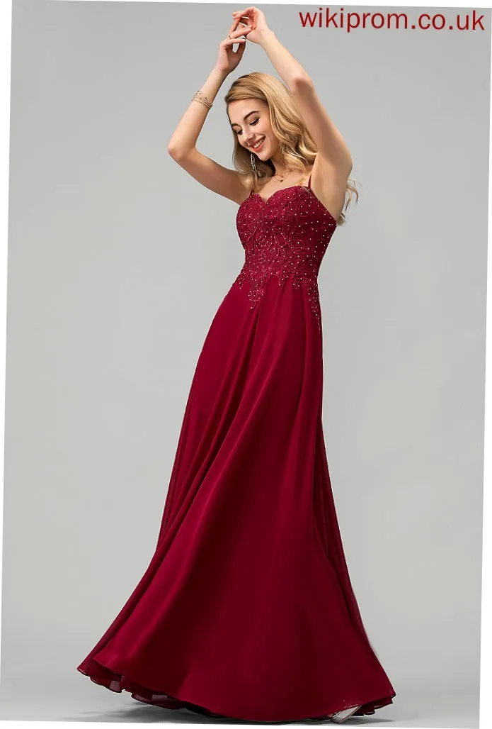 Floor-Length Sweetheart Prom Dresses Beading A-Line Chiffon With Aurora Sequins