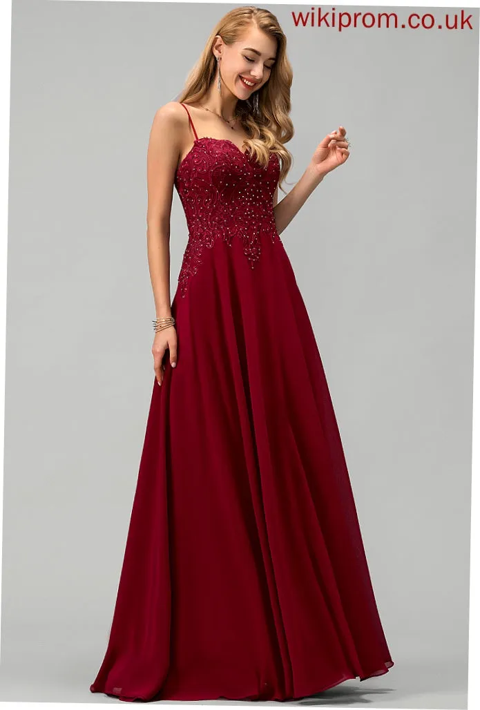 Floor-Length Sweetheart Prom Dresses Beading A-Line Chiffon With Aurora Sequins