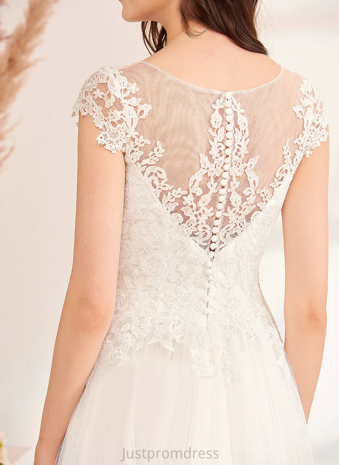 Floor-Length With Dress Illusion Wedding Lace Ainsley Tulle Wedding Dresses Ball-Gown/Princess Lace