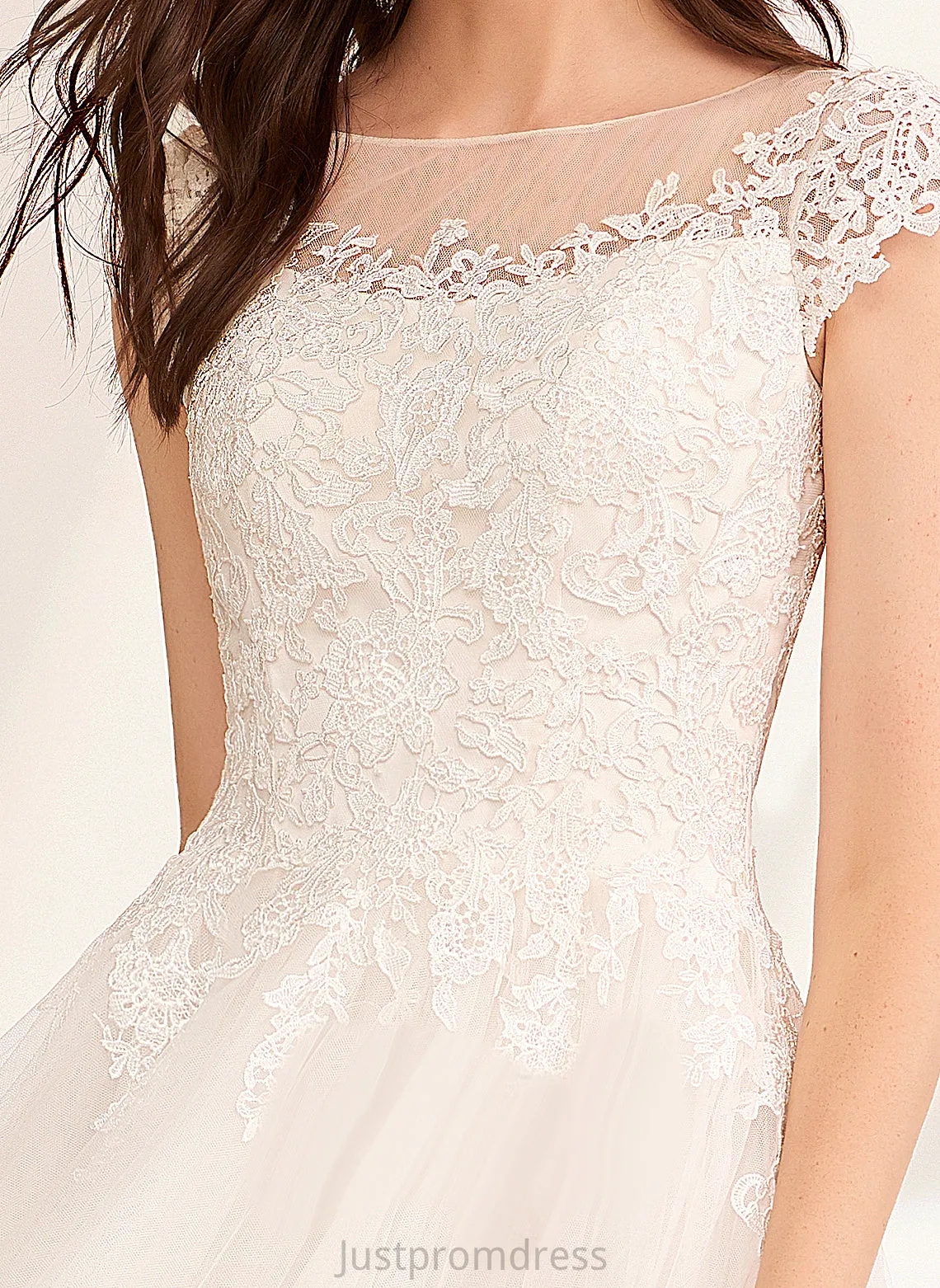 Floor-Length With Dress Illusion Wedding Lace Ainsley Tulle Wedding Dresses Ball-Gown/Princess Lace