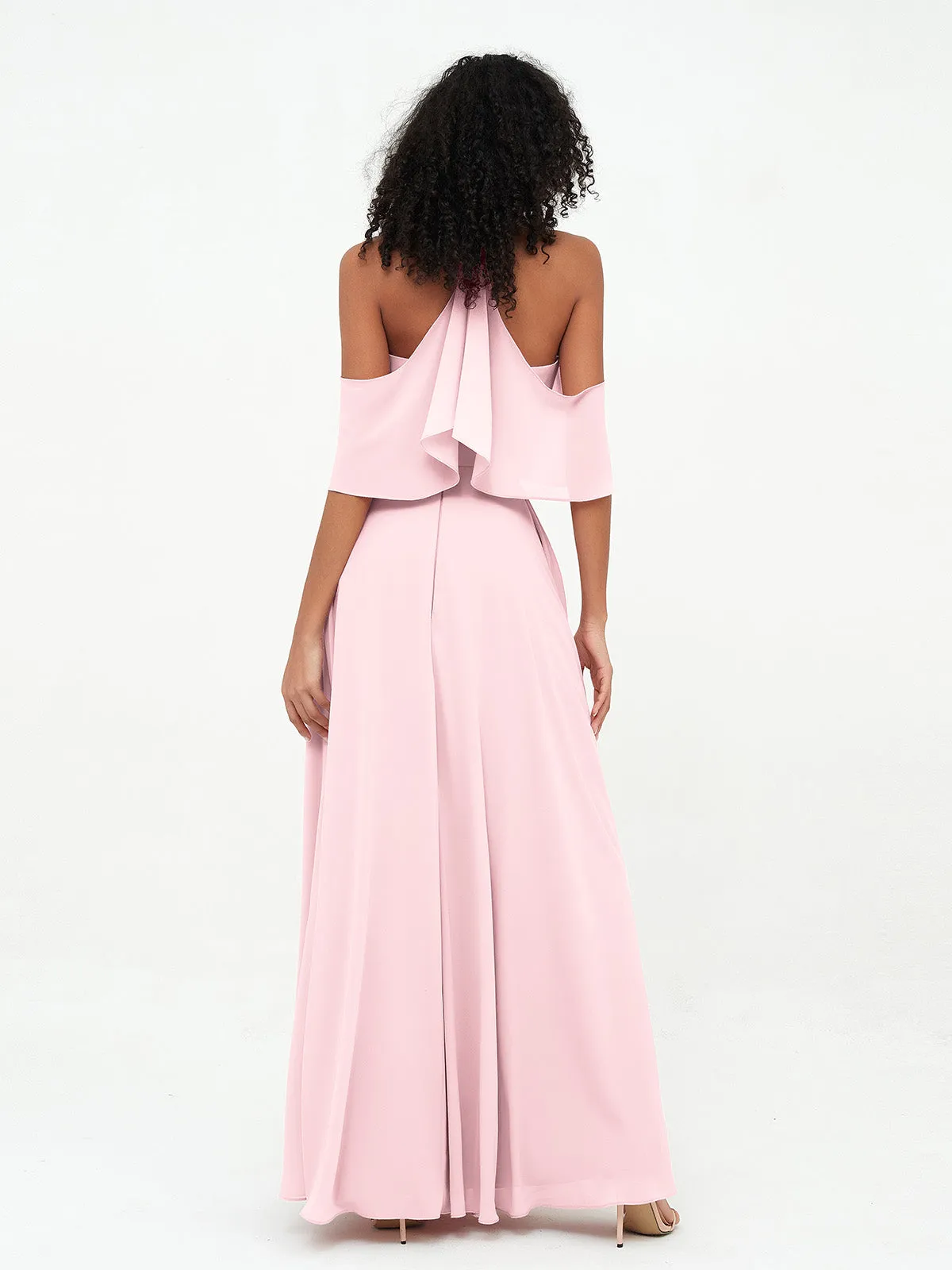 Halter Off the Shoulder Max Dresses with Pockets-Blushing Pink Plus Size