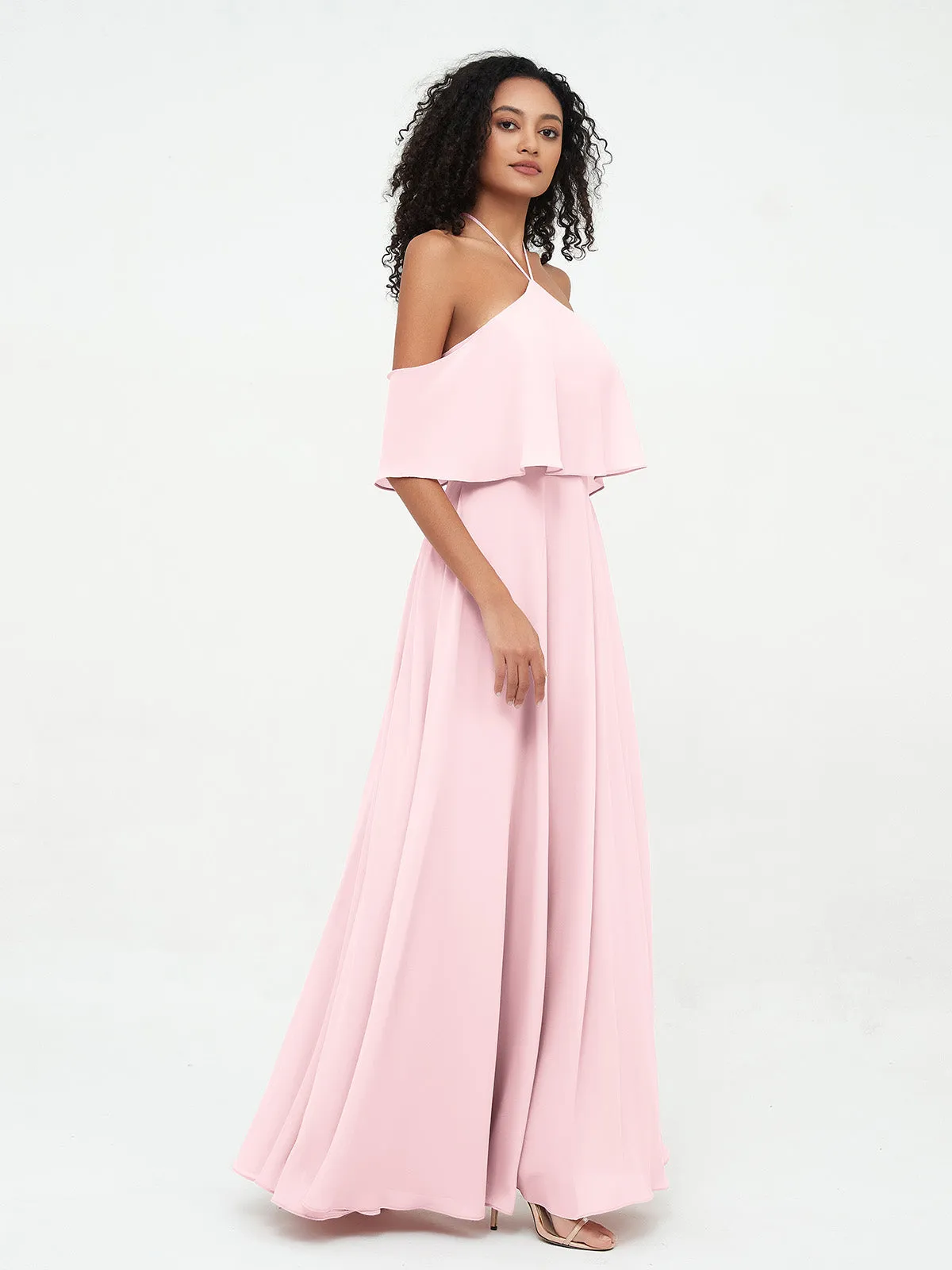 Halter Off the Shoulder Max Dresses with Pockets-Blushing Pink Plus Size