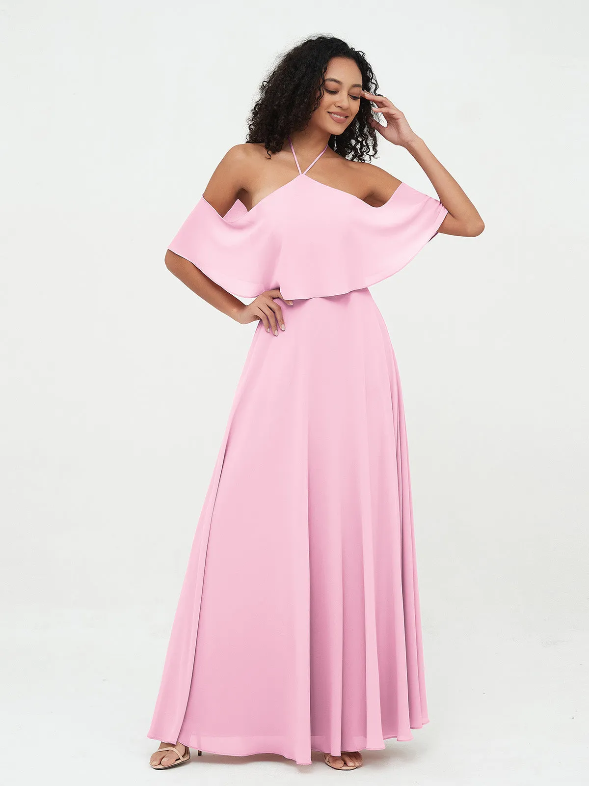 Halter Off the Shoulder Max Dresses with Pockets-Candy Pink Plus Size